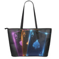 Ace Cards Print Leather Tote Bag With Zipper