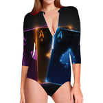 Ace Cards Print Long Sleeve Swimsuit