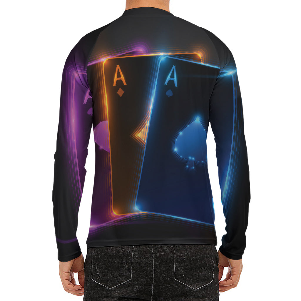 Ace Cards Print Men's Long Sleeve Rash Guard