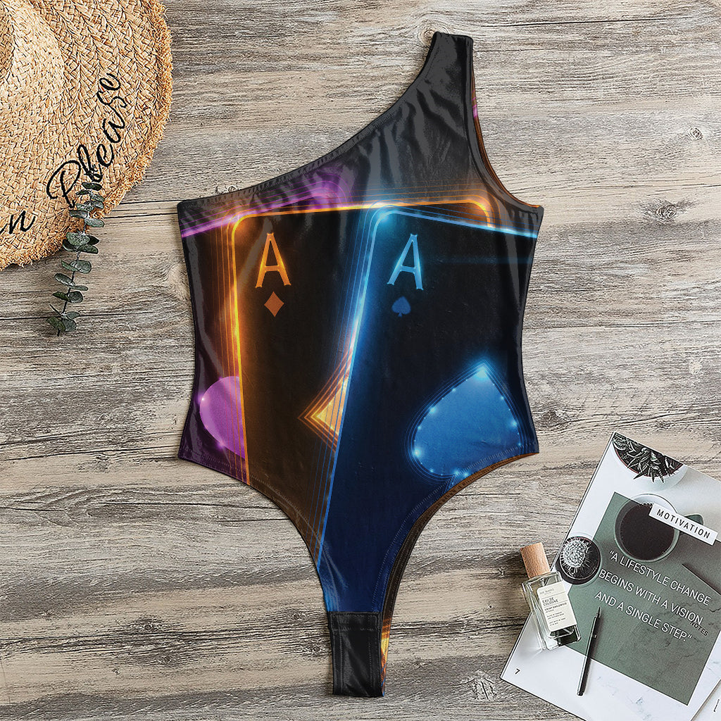 Ace Cards Print One Shoulder Bodysuit