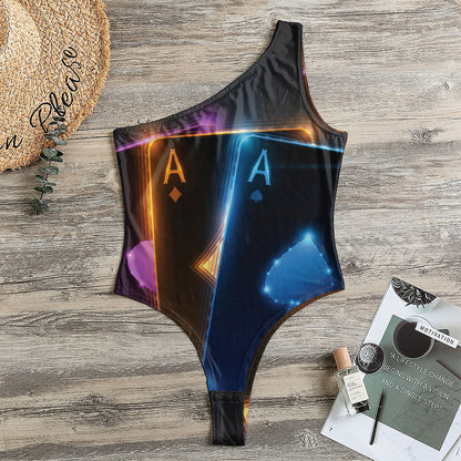 Ace Cards Print One Shoulder Bodysuit