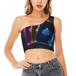 Ace Cards Print One Shoulder Crop Top