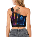 Ace Cards Print One Shoulder Crop Top