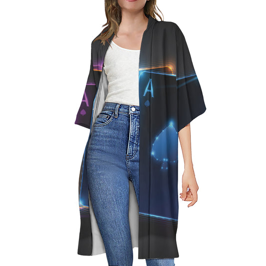 Ace Cards Print Open Front Beach Cover Up