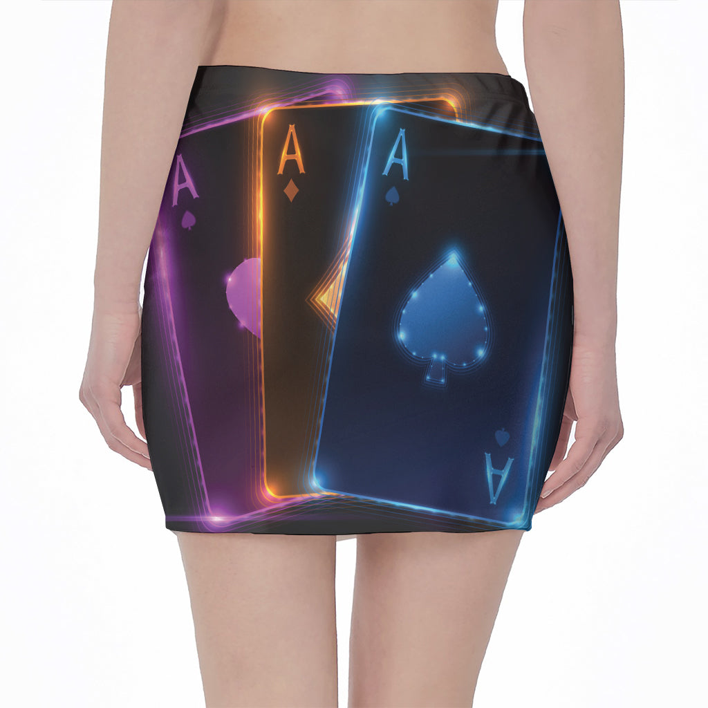 Ace Cards Print Pencil Mini Skirt