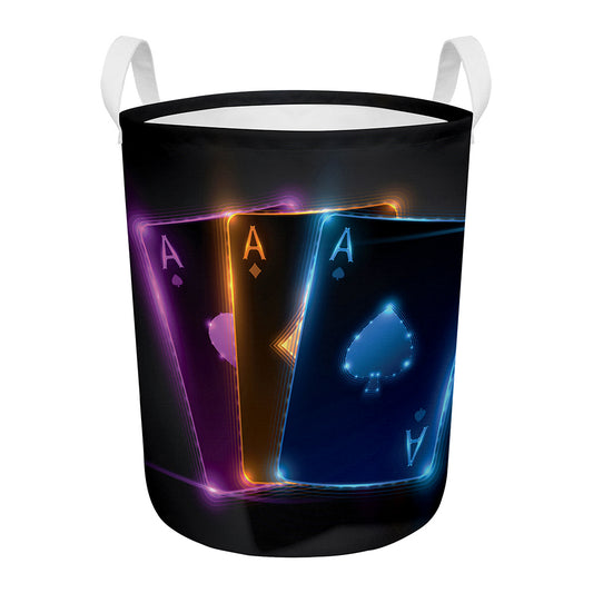 Ace Cards Print Round Laundry Basket
