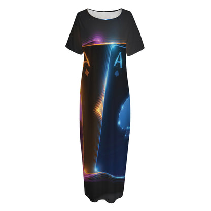 Ace Cards Print Short Sleeve Long Nightdress
