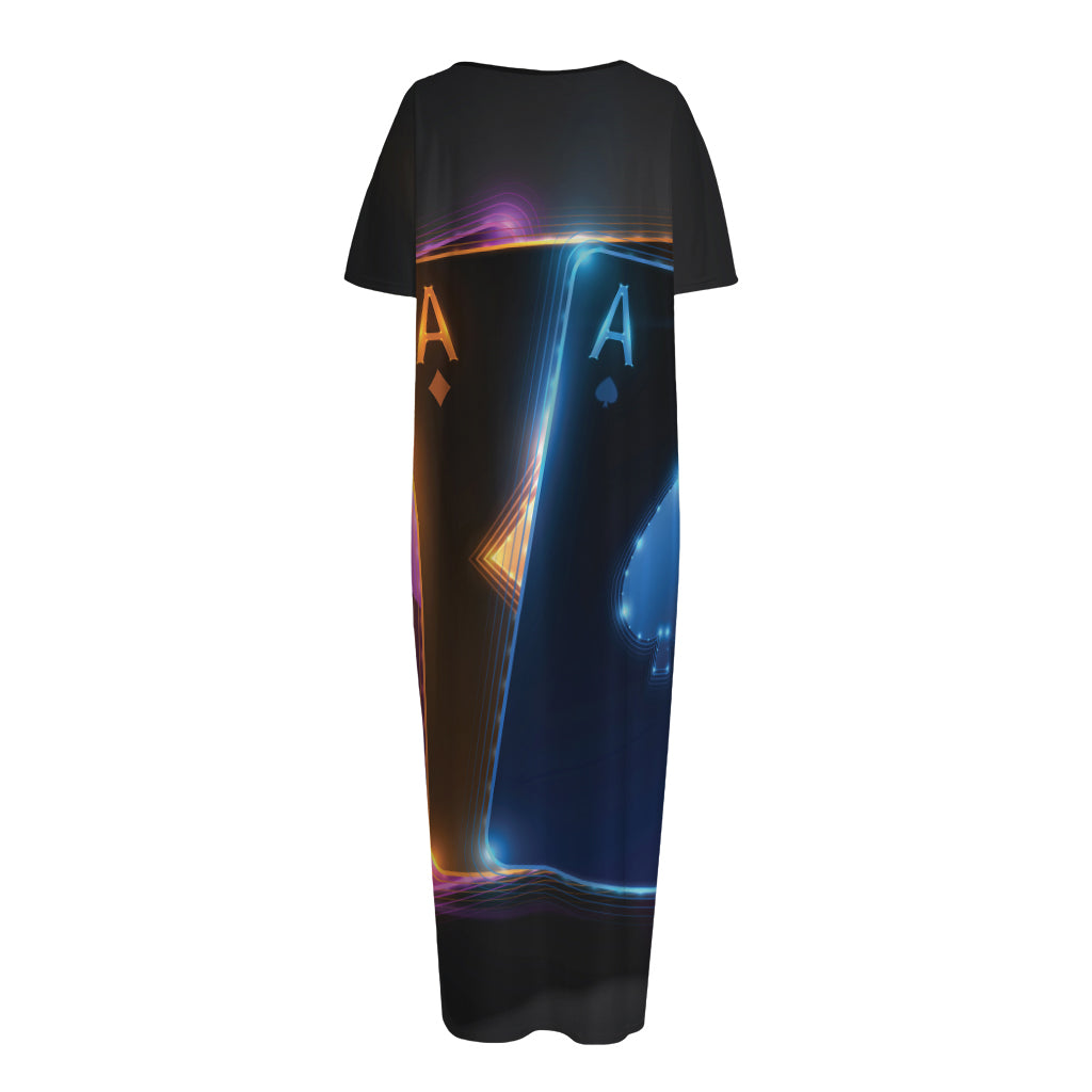 Ace Cards Print Short Sleeve Long Nightdress