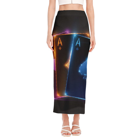 Ace Cards Print Side Slit Maxi Skirt