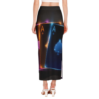 Ace Cards Print Side Slit Maxi Skirt
