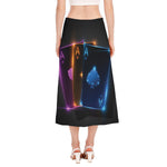 Ace Cards Print Side Slit Midi Skirt