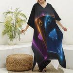 Ace Cards Print Silk V-Neck Kaftan Dress