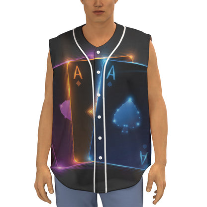 Ace Cards Print Sleeveless Baseball Jersey