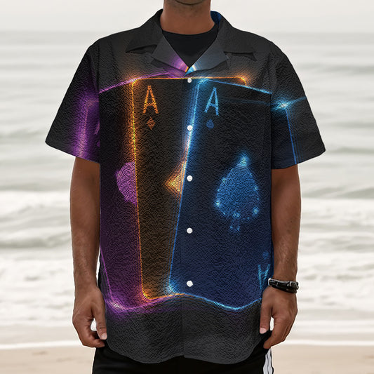 Ace Cards Print Textured Short Sleeve Shirt