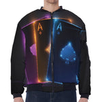 Ace Cards Print Zip Sleeve Bomber Jacket