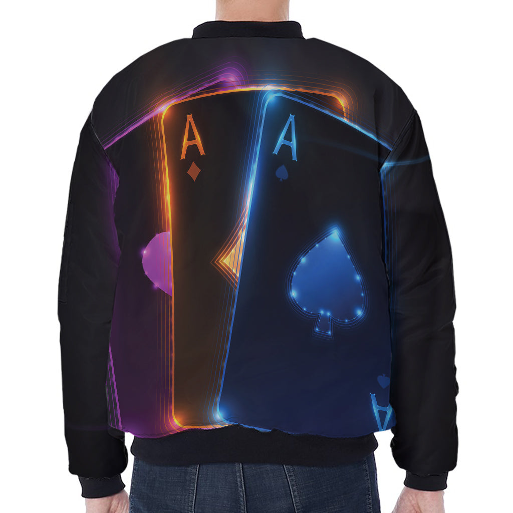 Ace Cards Print Zip Sleeve Bomber Jacket