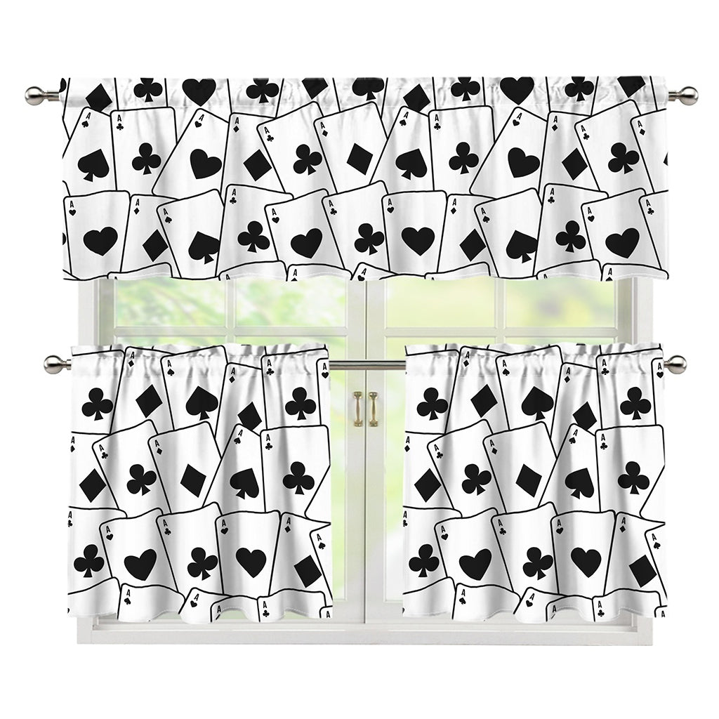 Ace Playing Cards Pattern Print 3 Piece Kitchen Curtains