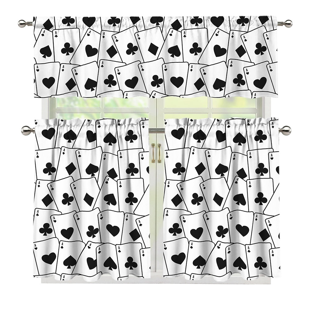 Ace Playing Cards Pattern Print 3 Piece Kitchen Curtains