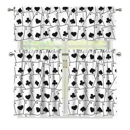 Ace Playing Cards Pattern Print 3 Piece Kitchen Curtains