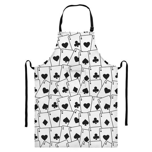 Ace Playing Cards Pattern Print Bib Apron With Pocket
