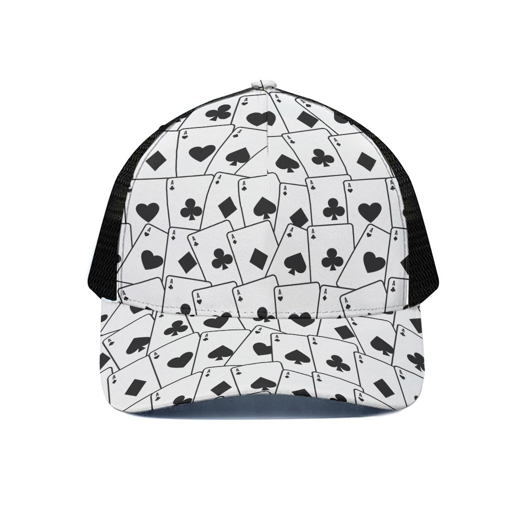 Ace Playing Cards Pattern Print Black Mesh Trucker Cap