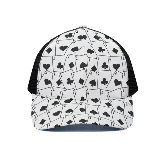 Ace Playing Cards Pattern Print Black Mesh Trucker Cap