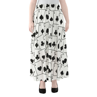Ace Playing Cards Pattern Print Chiffon Maxi Skirt