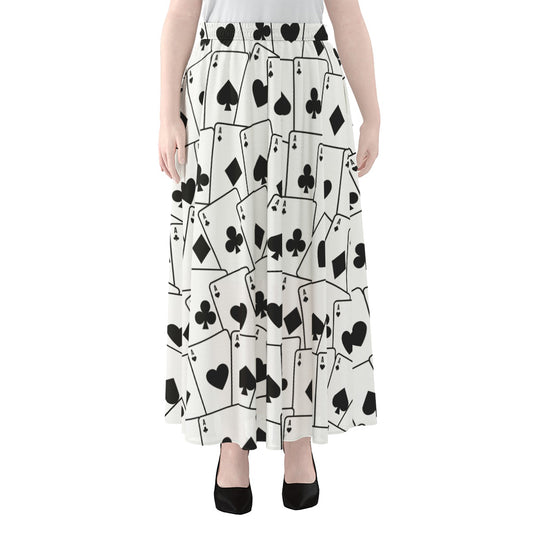 Ace Playing Cards Pattern Print Chiffon Maxi Skirt