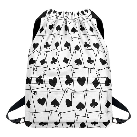 Ace Playing Cards Pattern Print Drawstring Backpack