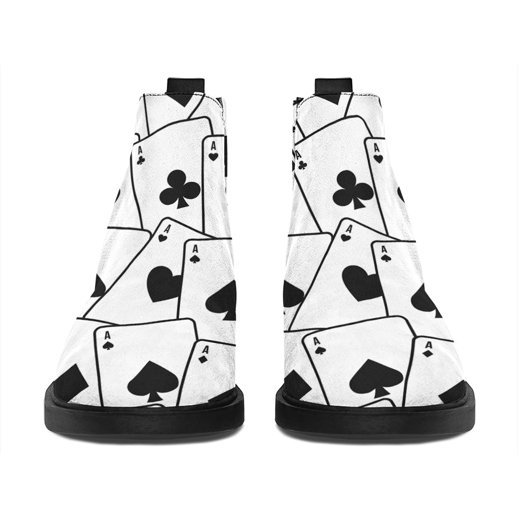 Ace Playing Cards Pattern Print Flat Ankle Boots
