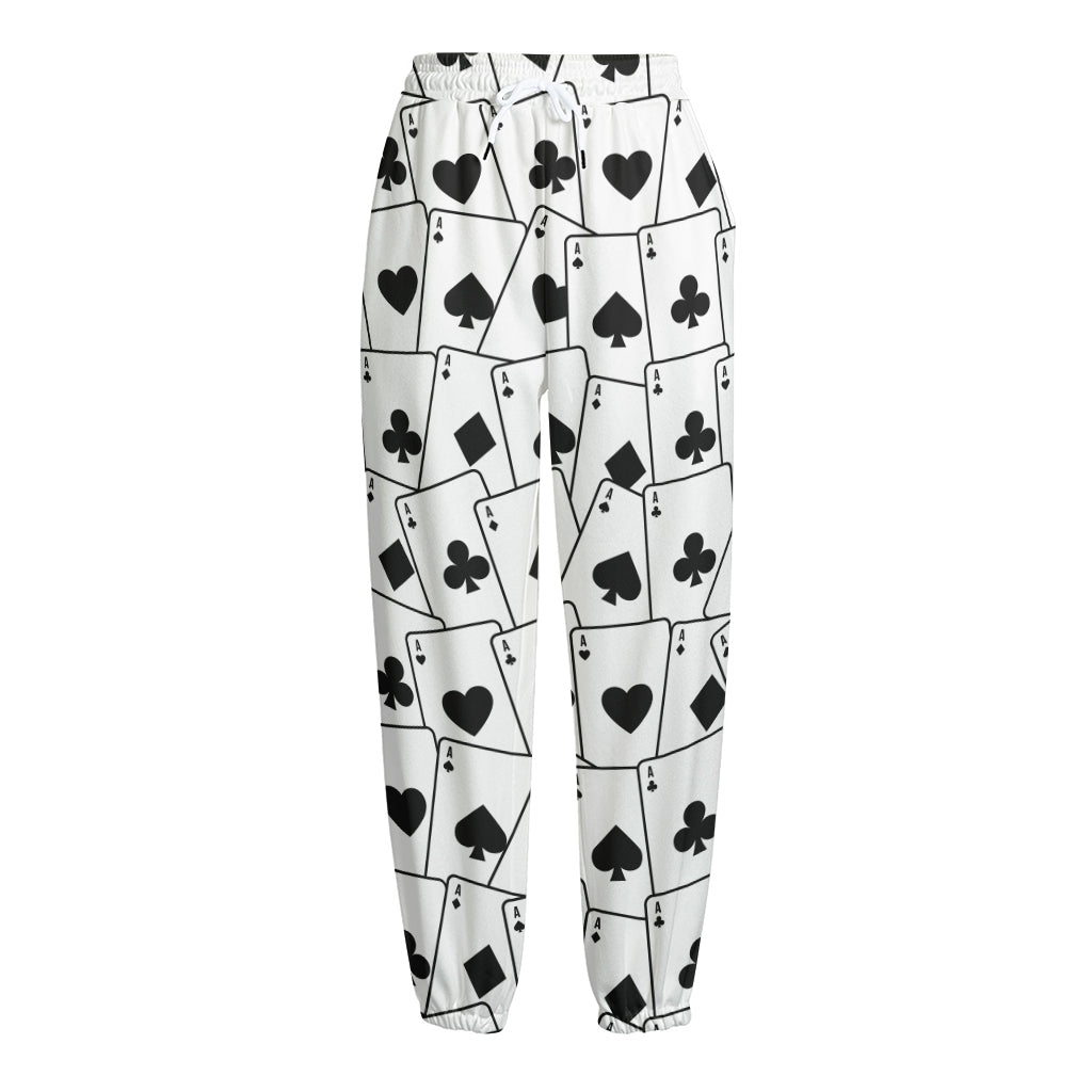 Ace Playing Cards Pattern Print Fleece Lined Knit Pants