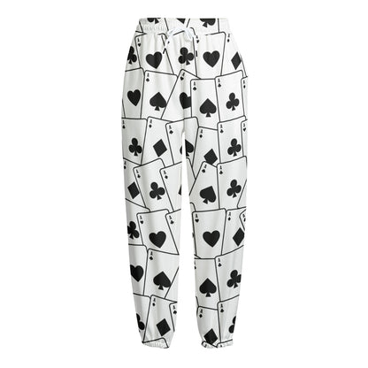 Ace Playing Cards Pattern Print Fleece Lined Knit Pants