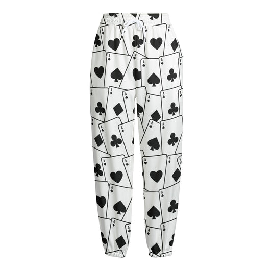 Ace Playing Cards Pattern Print Fleece Lined Knit Pants