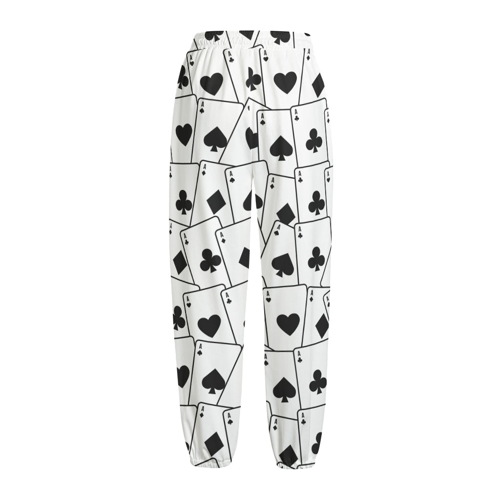 Ace Playing Cards Pattern Print Fleece Lined Knit Pants