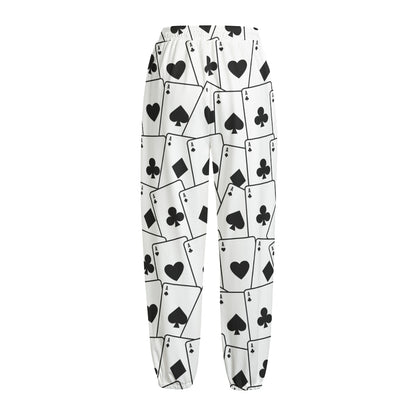 Ace Playing Cards Pattern Print Fleece Lined Knit Pants