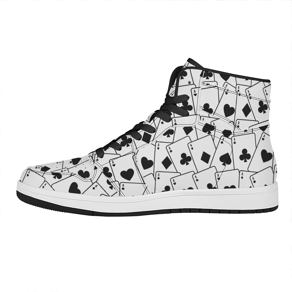 Ace Playing Cards Pattern Print High Top Leather Sneakers