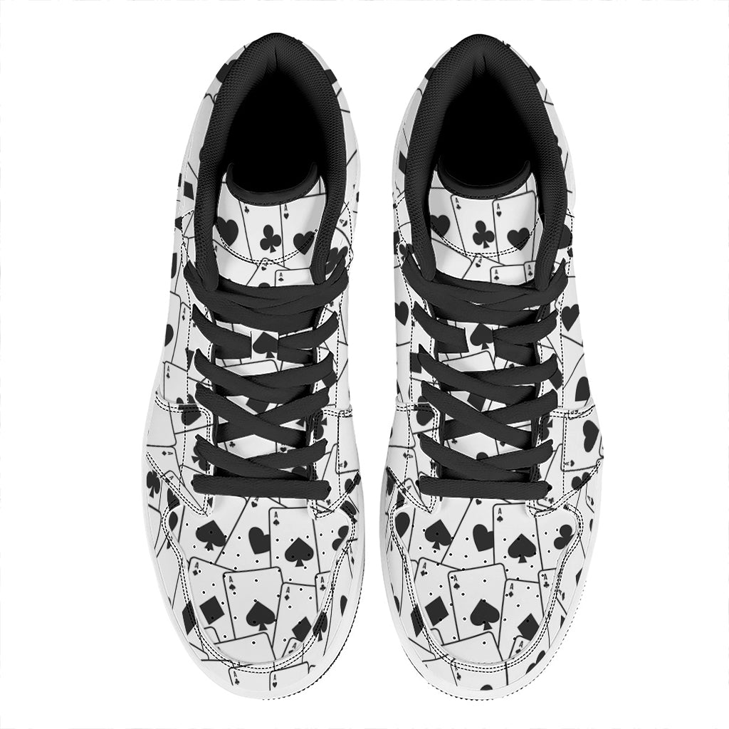 Ace Playing Cards Pattern Print High Top Leather Sneakers