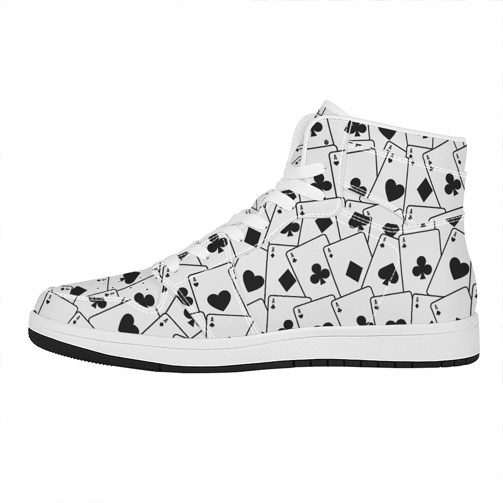 Ace Playing Cards Pattern Print High Top Leather Sneakers