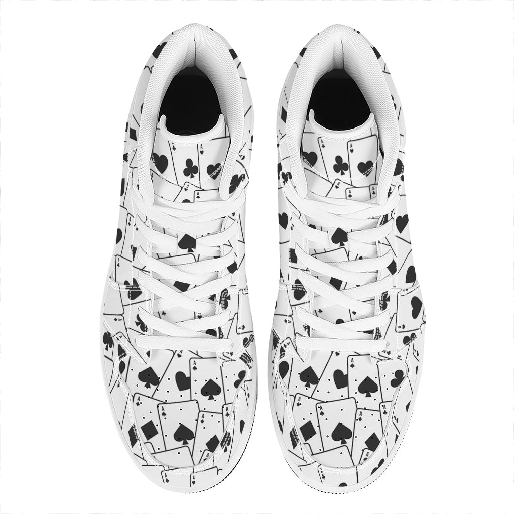 Ace Playing Cards Pattern Print High Top Leather Sneakers