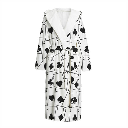 Ace Playing Cards Pattern Print Hooded Bathrobe