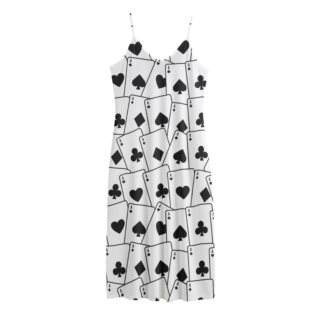 Ace Playing Cards Pattern Print Jersey Midi Cami Dress