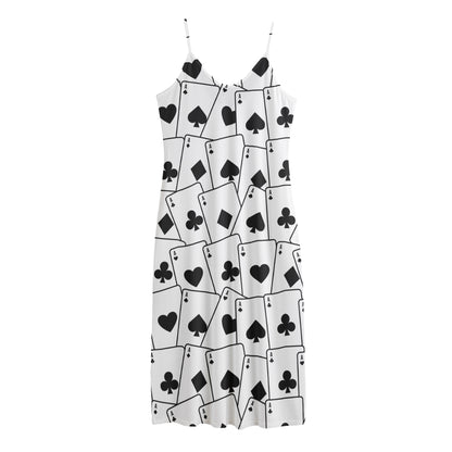 Ace Playing Cards Pattern Print Jersey Midi Cami Dress
