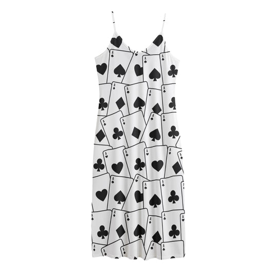 Ace Playing Cards Pattern Print Jersey Midi Cami Dress