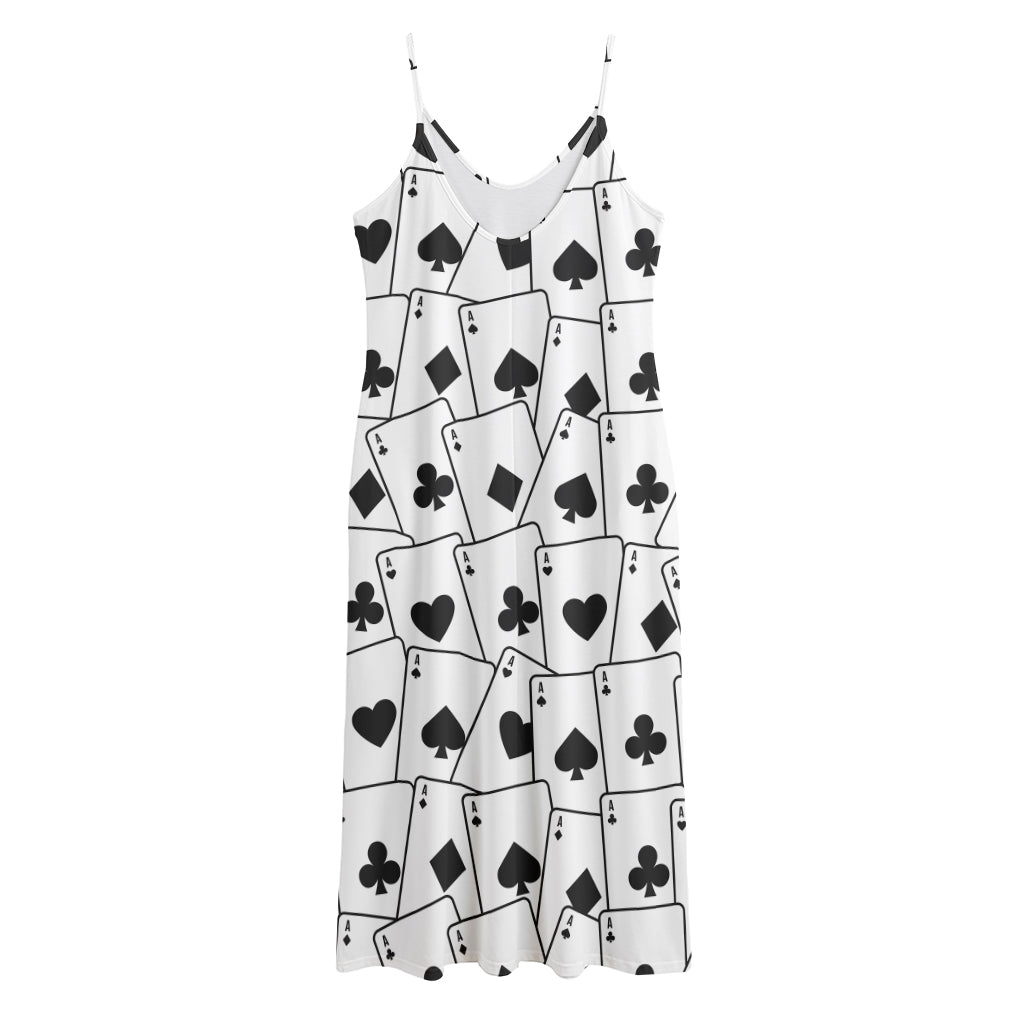 Ace Playing Cards Pattern Print Jersey Midi Cami Dress