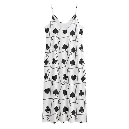 Ace Playing Cards Pattern Print Jersey Midi Cami Dress