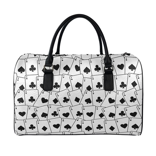Ace Playing Cards Pattern Print Leather Duffle Bag