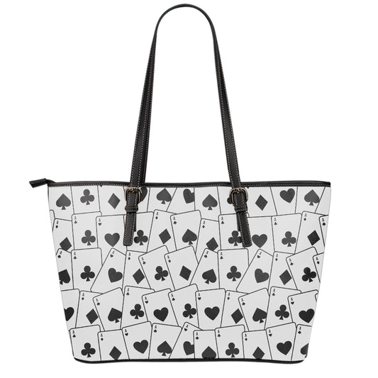 Ace Playing Cards Pattern Print Leather Tote Bag