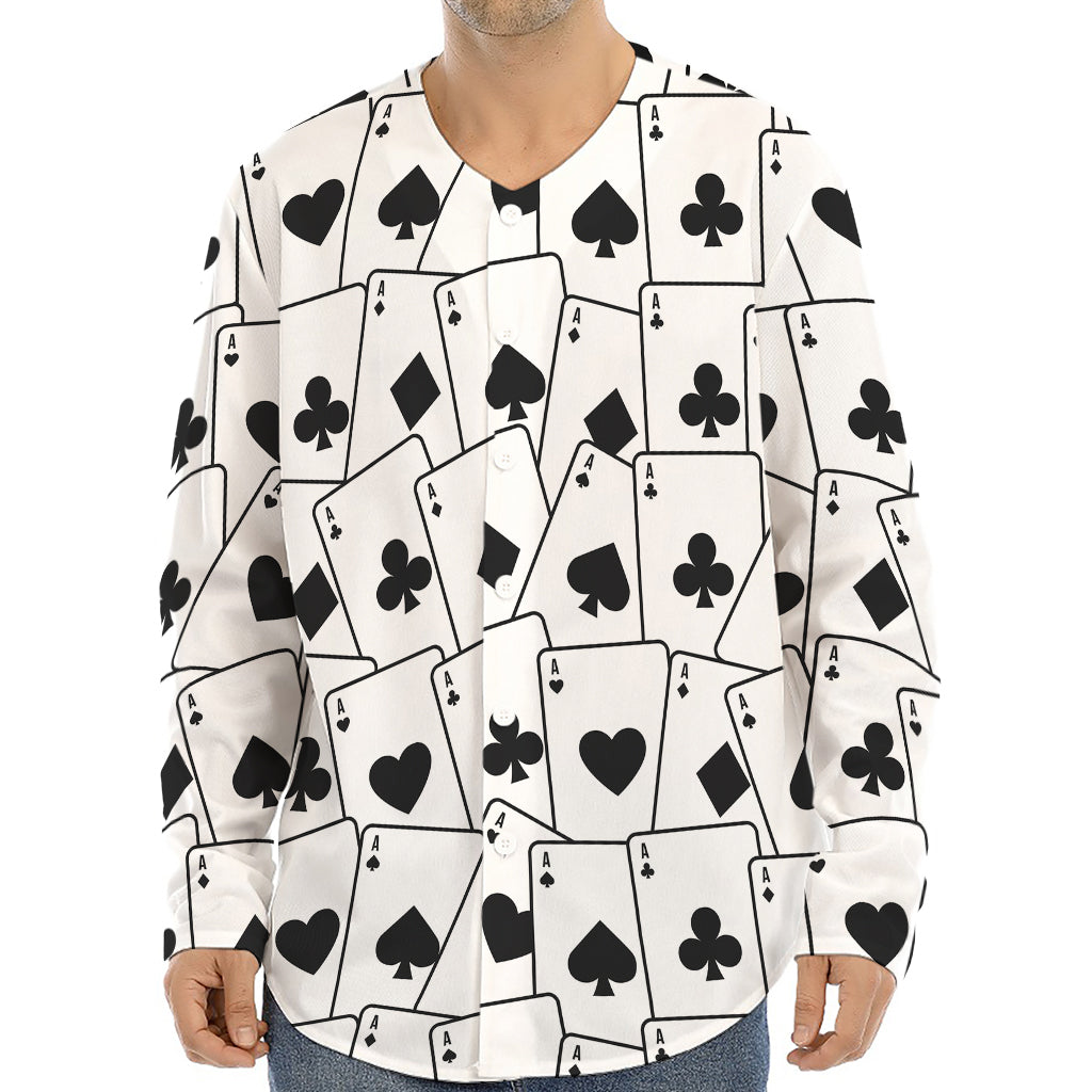 Ace Playing Cards Pattern Print Long Sleeve Baseball Jersey
