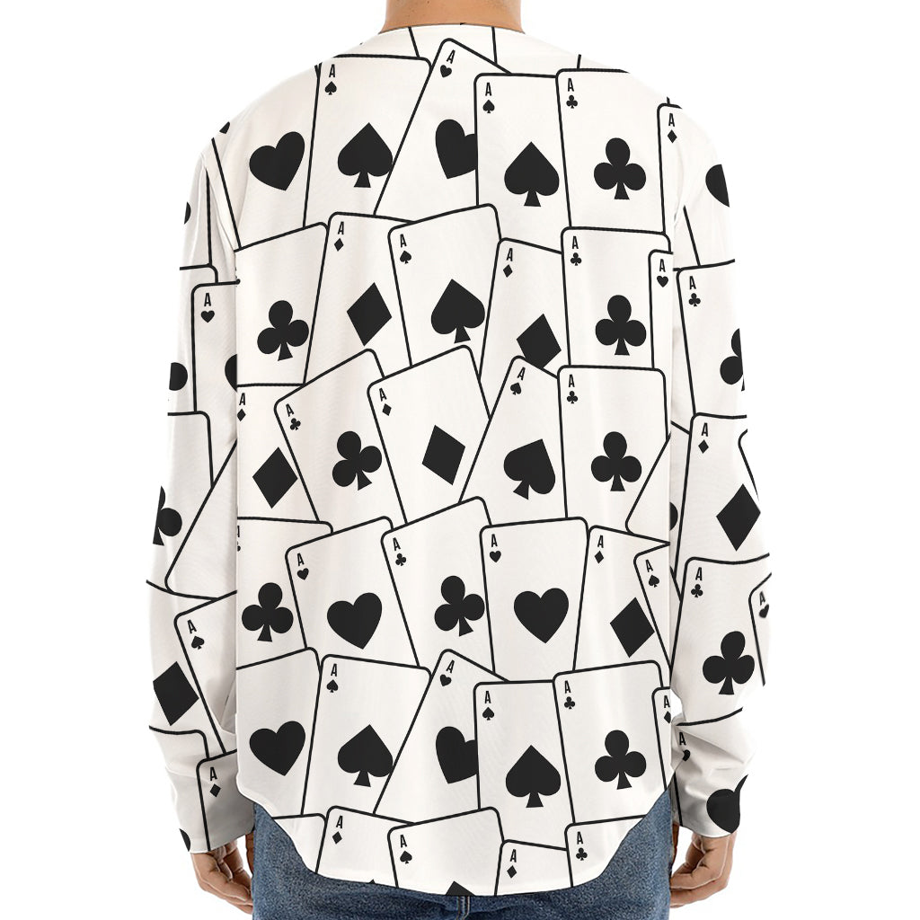 Ace Playing Cards Pattern Print Long Sleeve Baseball Jersey