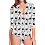 Ace Playing Cards Pattern Print Long Sleeve Swimsuit